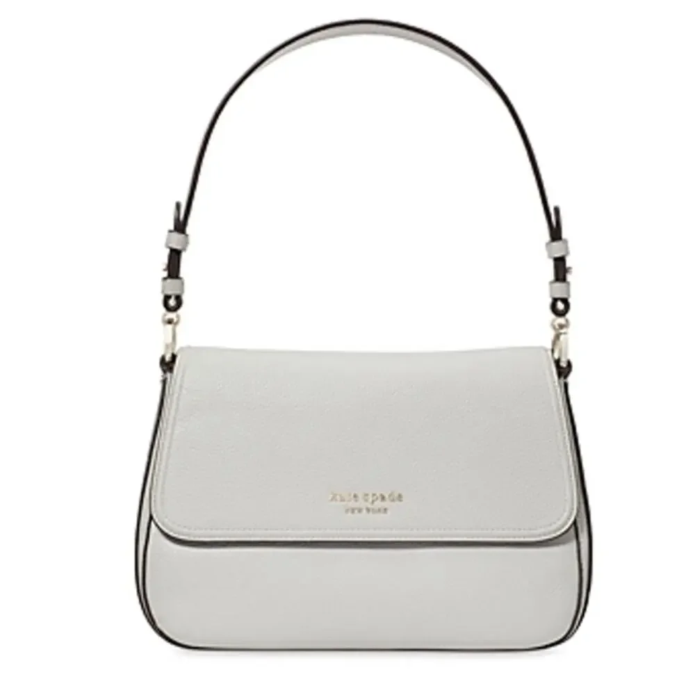 Kate Spade Hudson Convertible Shoulder Bag Womenns Platinum Gray Pebbled Leather